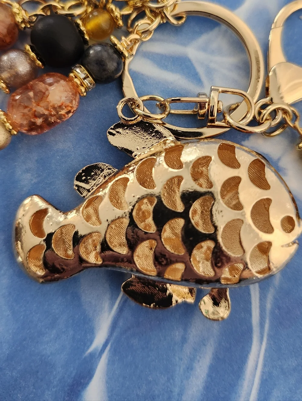 Clown Fish Purse Charm or Keychain Fire Agate Stone Glass Handcrafted